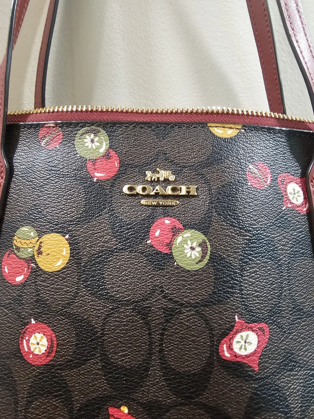 Coach Ornament Print Tote Bag in Red, Green and Gold